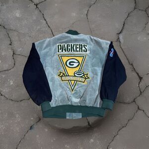 Vintage Green Bay Packers Rugby Club Varsity Leather Wool Jacket Mens Size 2XL